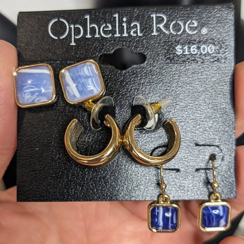 Ophelia Roe Gold Tone and Blue Earring Set - Picture 2 of 3